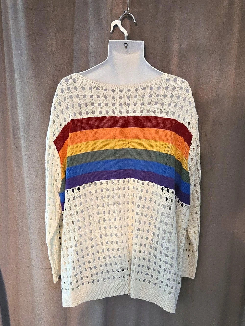 Bloomchic Rainbow Striped Open Knit Sweater Size 26
